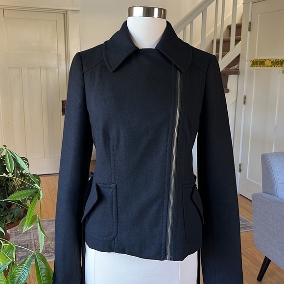 HALOGEN Wool Blend Moto Style Belted Jacket Black XS - Picture 14 of 14